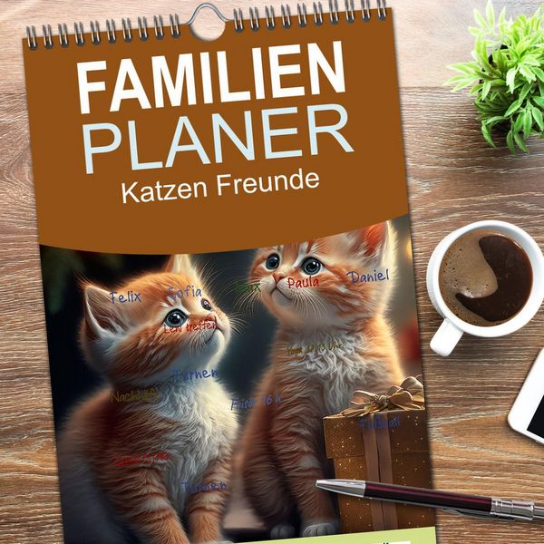 Produktbild: Familienplaner 2026 - Katzen Freunde mit 5 Spalten (Wandkalender, 21 x 45 cm) CALVENDO