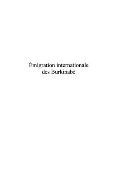Produktbild: Emigration internationale desBurkinabe