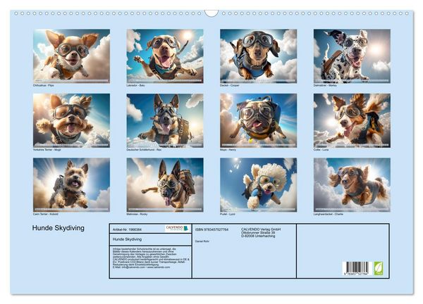 Produktbild: Hunde Skydiving (Wandkalender 2026 DIN A2 quer), CALVENDO Monatskalender