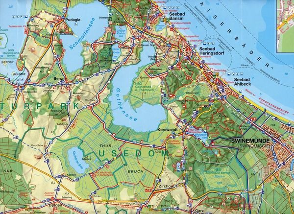 Produktbild: Usedom mit Ortspl&auml;nen von Peenem&uuml;nde, Karlshagen, Trassenheide, Zinnowitz, Zempin, Koserow, Loddin, &Uuml;ckeritz, Usedom, Bansin, Heringsdorf, Ahlbeck und Swinem&uuml;nde