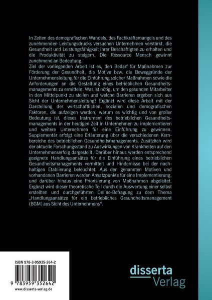 Produktbild: Betriebliches Gesundheitsmanagement: Bedeutung, Nutzen und Handlungsans&auml;tze f&uuml;r Unternehmen