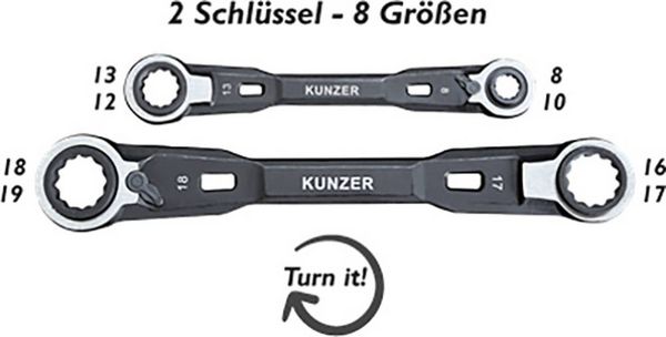 Produktbild: Kunzer 7RRS02 Ring-Ratschenschl&uuml;ssel-Satz 4fach Schl&uuml;sselweite (Metrisch) 8 - 19mm