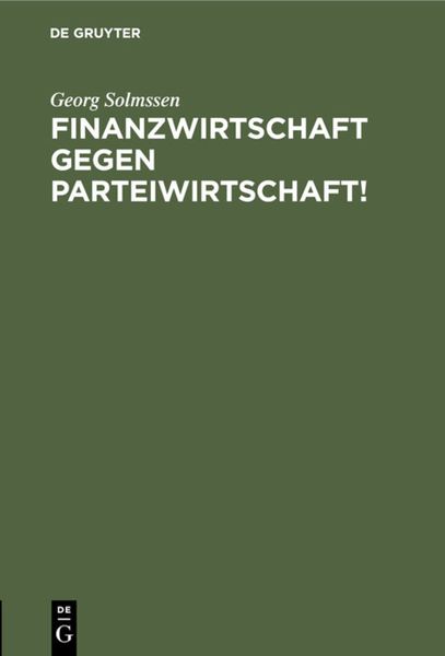 Produktbild: Finanzwirtschaft gegen Parteiwirtschaft!
