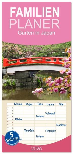 Produktbild: Familienplaner 2026 - G&auml;rten in Japan mit 5 Spalten (Wandkalender, 21 x 45 cm) CALVENDO
