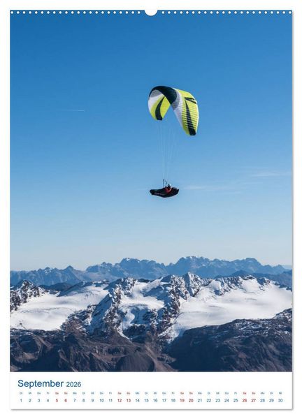 Produktbild: Paragliding - von gr&uuml;nen Wiesen zu schroffen Gletschen (hochwertiger Premium Wandkalender 2026 DIN A2 hoch), Kunstdruck in Hochglanz