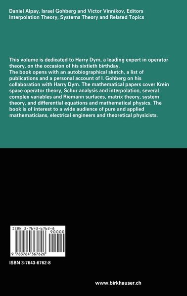 Produktbild: Interpolation Theory, Systems Theory and Related Topics