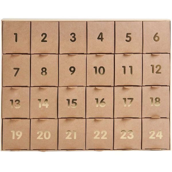 Adventskalender zum befüllen, Kraft-gold, 36,5 x 29 x 6 cm