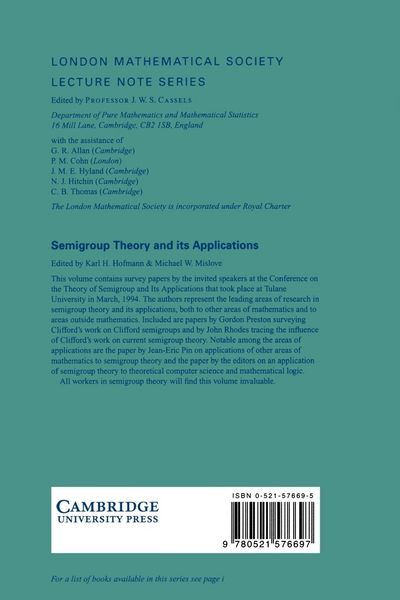 Produktbild: Semigroup Theory and Its Applications