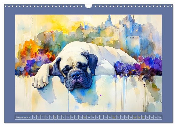 Produktbild: Majest&auml;tische English Mastiffs. Sanfte Riesen in Aquarell-Eleganz (Wandkalender 2026 DIN A3 quer), CALVENDO Monatskalender