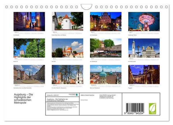 Produktbild: Augsburg &ndash; Die Highlights der schw&auml;bischen Metropole (Wandkalender 2026 DIN A4 quer), CALVENDO Monatskalender