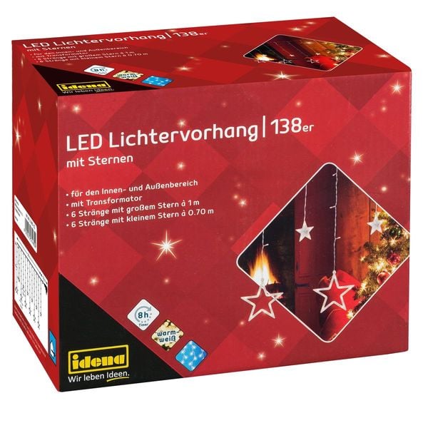 Idena Lichtervorhang 138 LED warmweiß 8h Timer 2x1/0,7m