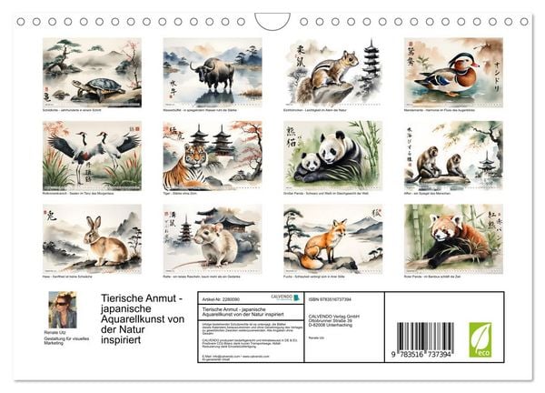 Produktbild: Tierische Anmut - japanische Aquarellkunst von der Natur inspiriert (Wandkalender 2026 DIN A4 quer), CALVENDO Monatskalender
