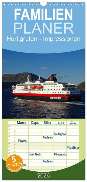 Produktbild: Familienplaner 2026 - Impressionen von Norwegen entlang der Hurtigruten mit 5 Spalten (Wandkalender, 21 x 45 cm) CALVENDO