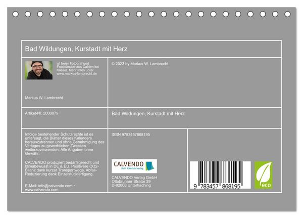Produktbild: Bad Wildungen, Kurstadt mit Herz (Tischkalender 2026 DIN A5 quer), CALVENDO Monatskalender