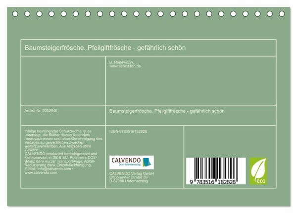 Produktbild: Baumsteigerfr&ouml;sche. Pfeilgiftfr&ouml;sche - gef&auml;hrlich sch&ouml;n (Tischkalender 2026 DIN A5 quer), CALVENDO Monatskalender
