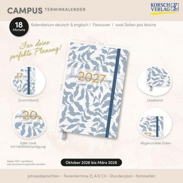 Produktbild: Terminkalender Campus Bl&auml;tter 18 Monate 2027/2028