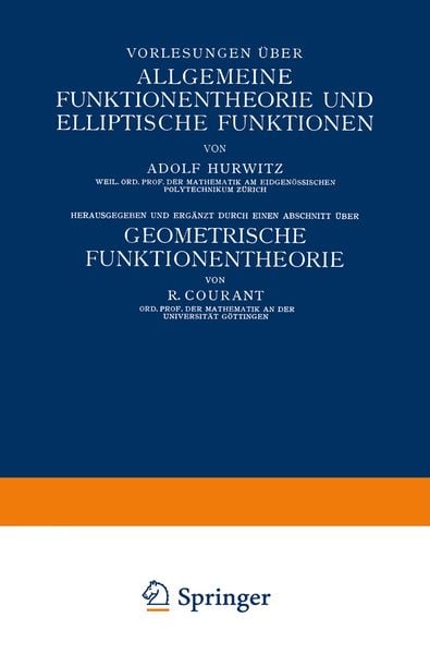 Produktbild: Vorlesungen &uuml;ber Allgemeine Funktionentheorie und Elliptische Funktionen