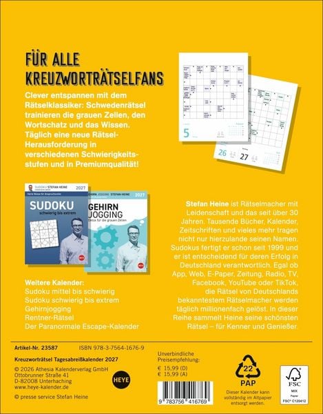 Produktbild: Stefan Heine Kreuzwortr&auml;tsel Tagesabrei&szlig;kalender 2027