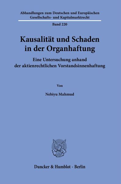Produktbild: Kausalit&auml;t und Schaden in der Organhaftung.
