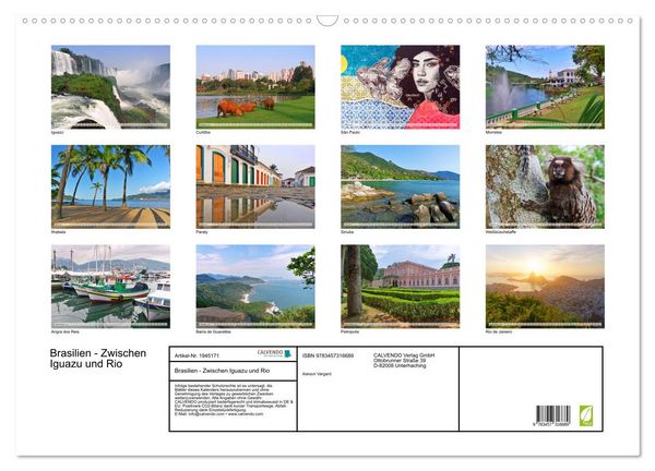 Produktbild: Brasilien - Zwischen Iguazu und Rio (Wandkalender 2026 DIN A2 quer), CALVENDO Monatskalender