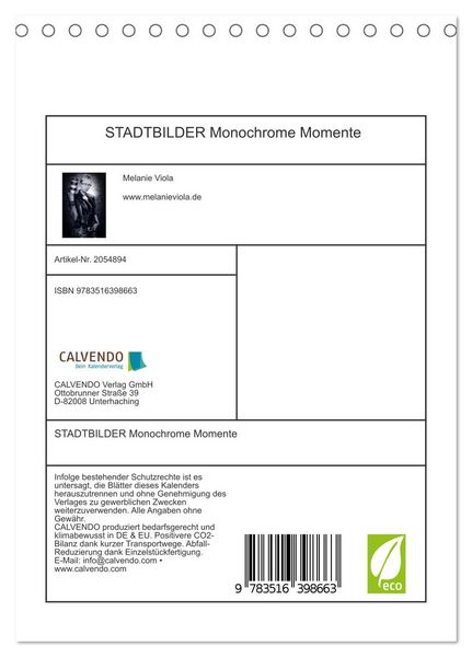 Produktbild: STADTBILDER Monochrome Momente (Tischkalender 2026 DIN A5 hoch), CALVENDO Monatskalender