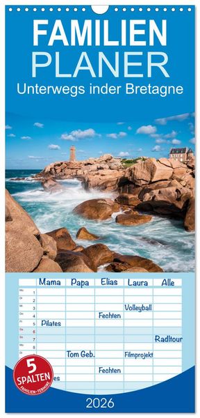 Produktbild: Familienplaner 2026 - Unterwegs in der Bretagne mit 5 Spalten (Wandkalender, 21 x 45 cm) CALVENDO