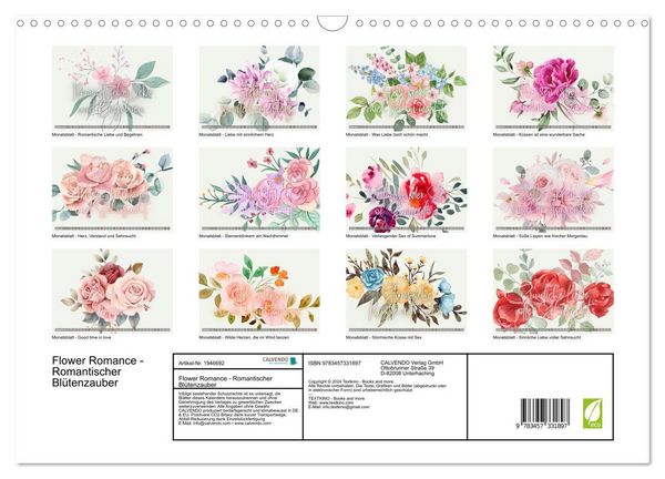 Produktbild: Flower Romance - Romantischer Bl&uuml;tenzauber (Wandkalender 2026 DIN A3 quer), CALVENDO Monatskalender