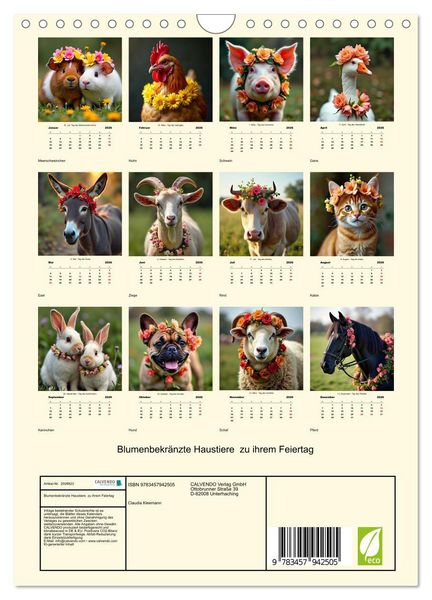 Produktbild: Blumenbekr&auml;nzte Haustiere zu ihrem Feiertag (Wandkalender 2026 DIN A4 hoch), CALVENDO Monatskalender