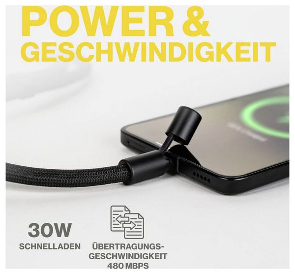 Produktbild: Aqiila USB-C&reg; Kabel USB 3.0 USB-C&reg;, Apple Lightning Stecker 1.5 m Schwarz Handykette AQLYCBPBICL1BK084