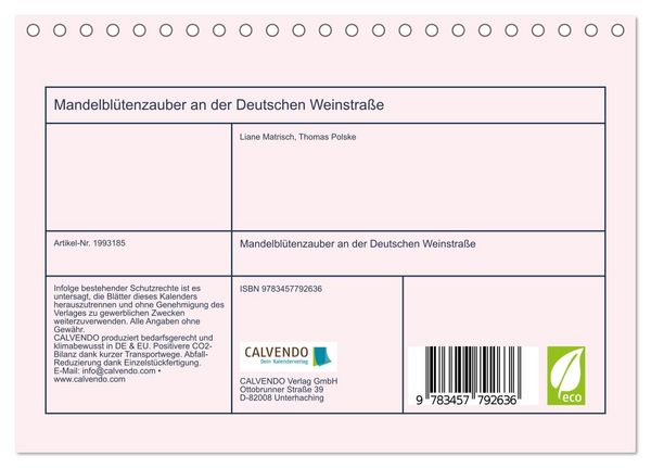 Produktbild: Mandelbl&uuml;tenzauber an der Deutschen Weinstra&szlig;e (Tischkalender 2026 DIN A5 quer), CALVENDO Monatskalender