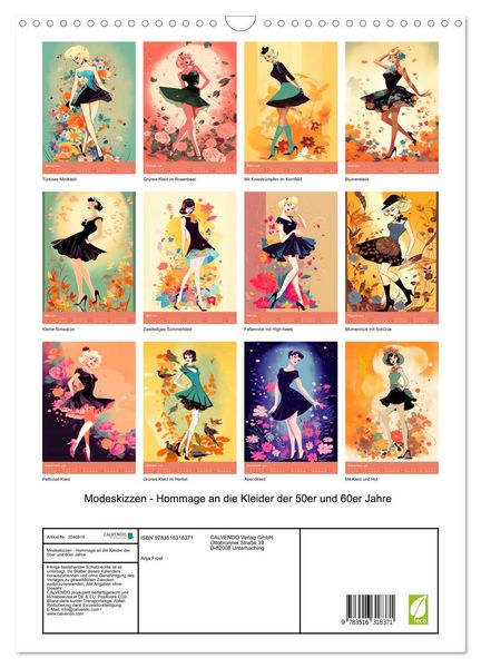 Produktbild: Modeskizzen - Hommage an die Kleider der 50er und 60er Jahre (Wandkalender 2026 DIN A3 hoch), CALVENDO Monatskalender