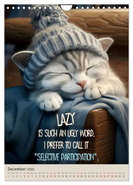 Produktbild: LUNATIC CATS Enjoy hilarious and wacky sayings (Wall Calendar 2026 DIN A4 portrait), CALVENDO 12 Month Wall Calendar