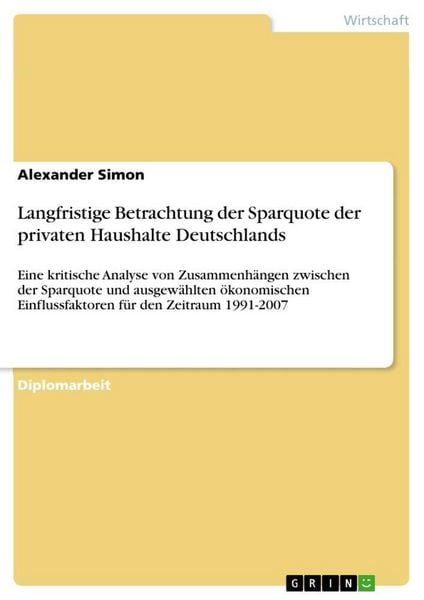 Produktbild: Langfristige Betrachtung der Sparquote der privaten Haushalte Deutschlands