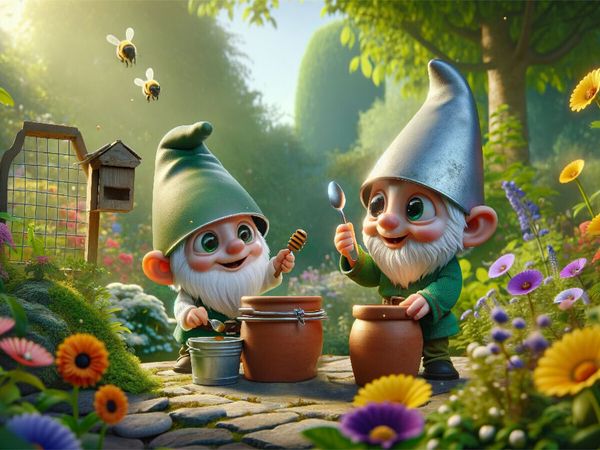 Produktbild: CALVENDO Puzzle Summendes Zwergengl&uuml;ck: Zwei Imker unter den Gartenbewohnern | 1000 Teile Lege-Gr&ouml;&szlig;e 64x48cm Foto-Puzzle f&uuml;r gl&uuml;ckliche Stunden