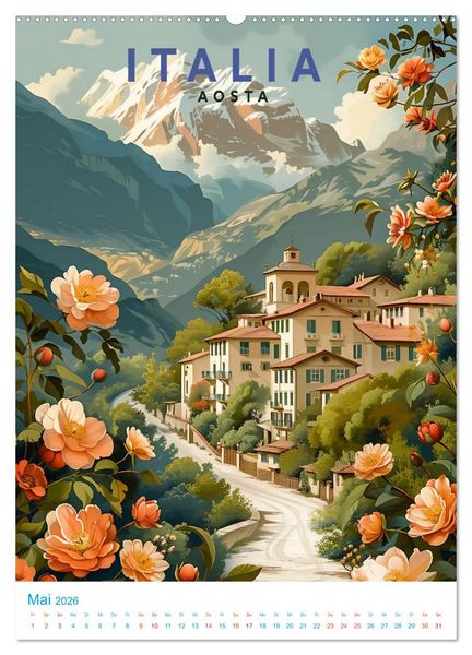 Produktbild: Norditalien - Old School Poster Style (Wandkalender 2026 DIN A2 hoch), CALVENDO Monatskalender
