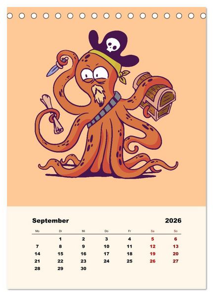 Produktbild: Tierische Piraten (Tischkalender 2026 DIN A5 hoch), CALVENDO Monatskalender