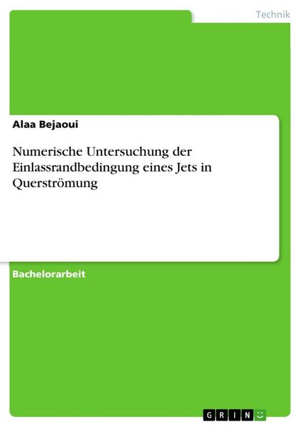 Numerische Untersuchung der Einlassrandbedingung eines Jets in Querströmung, Taschenbuch von Alaa Bejaoui, GRIN, 9783668971240