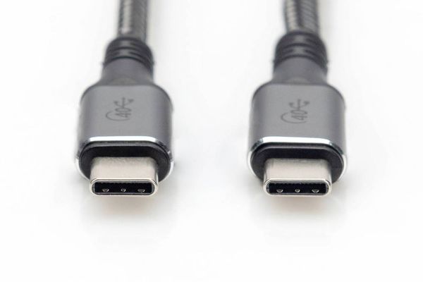 Produktbild: Digitus USB-C&reg; Kabel USB4&reg; USB-C&reg; Stecker 1.00 m Schwarz Geflechtschirm, Geschirmt, rei&szlig;fest, Rund, 8K UHD DB-300443-010-S
