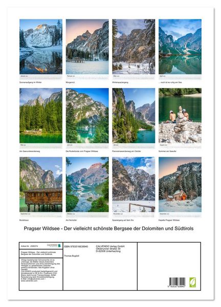 Produktbild: Pragser Wildsee - Der vielleicht sch&ouml;nste Bergsee der Dolomiten und S&uuml;dtirols (Wandkalender 2026 DIN A2 hoch), CALVENDO Monatskalender
