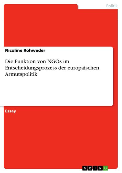 Produktbild: Die Funktion von NGOs im Entscheidungsprozess der europ&auml;ischen Armutspolitik