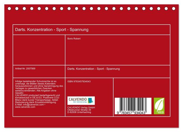 Produktbild: Darts. Konzentration - Sport - Spannung (Tischkalender 2026 DIN A5 quer), CALVENDO Monatskalender