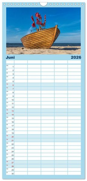 Produktbild: Familienplaner 2026 - Ostseebad Binz &ndash; Zeit f&uuml;r Erholung mit 5 Spalten (Wandkalender, 21 x 45 cm) CALVENDO