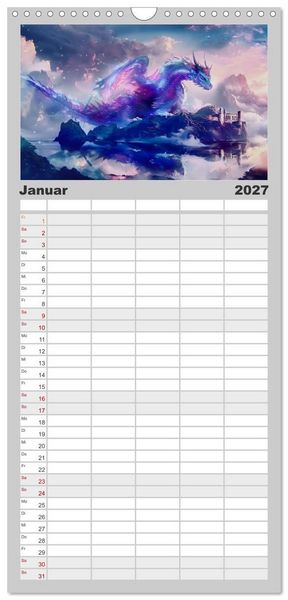 Produktbild: Familienplaner 2027 - Das Jahr der Drachen mit 5 Spalten (Wandkalender, 21 x 45 cm) CALVENDO