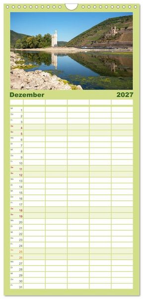 Produktbild: Familienplaner 2027 - Unterwegs - Rhein-Burgen-Weg mit 5 Spalten (Wandkalender, 21 x 45 cm) CALVENDO