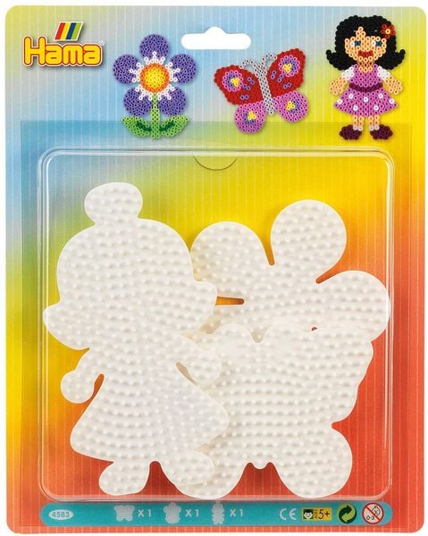 HAMA Blister mit 3 gr. Stiftplatten Blume Puppe Schmetterling