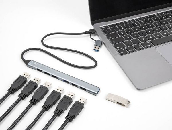 Produktbild: Delock 64273 USB-Hub 7 Port USB-A USB 3.2 Gen1 5 GBit/s mit USB-C&reg; Stecker Grau 64273