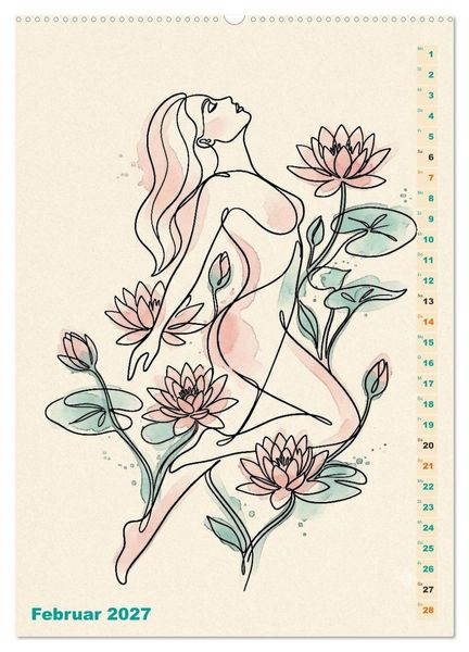 Produktbild: Bl&uuml;tenhauch und Silhouette - Line Art trifft Aquarell (hochwertiger Premium Wandkalender 2027 DIN A2 hoch), Kunstdruck in Hochglanz