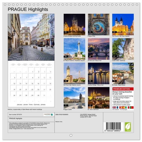 Produktbild: PRAGUE Highlights (Wall Calendar 2026 12 &times; 12 Inch) CALVENDO 12 Month Wall Calendar