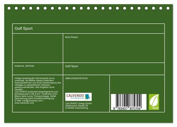 Produktbild: Golf Sport (Tischkalender 2026 DIN A5 quer), CALVENDO Monatskalender