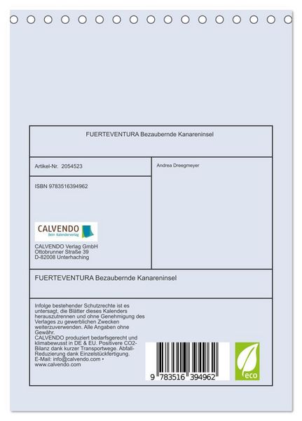 Produktbild: FUERTEVENTURA Bezaubernde Kanareninsel (Tischkalender 2026 DIN A5 hoch), CALVENDO Monatskalender